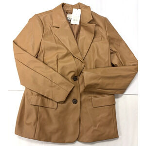 Faux Leather Jacket Womens Size Small Camel Brown Relaxed Fit Blazer Brand NEW